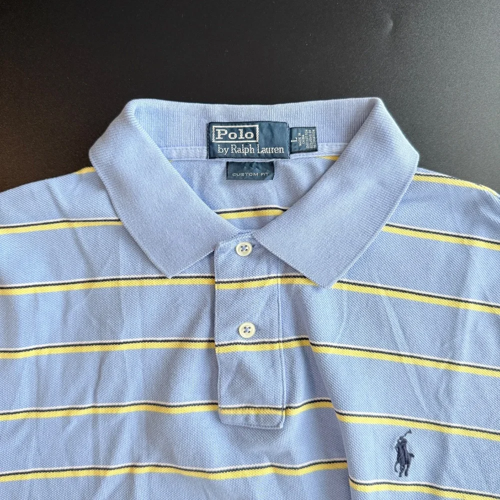 POLO Ralph Lauren Polo Shirt Mens Large Striped‎ Short Sleeve Cotton